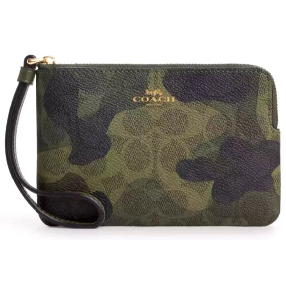 New Coach CW858 Corner Zip Wristlet Signature Coated Canvas Dark Cypress Multi - Picture 1 of 4